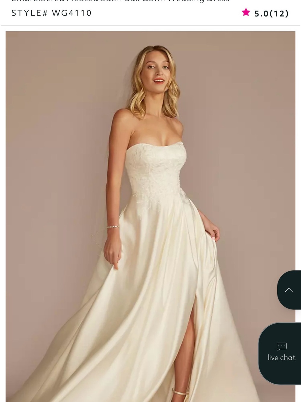 David’s Bridal sz 6 Strapless Ivory Satin Ball Gown Wedding Dress